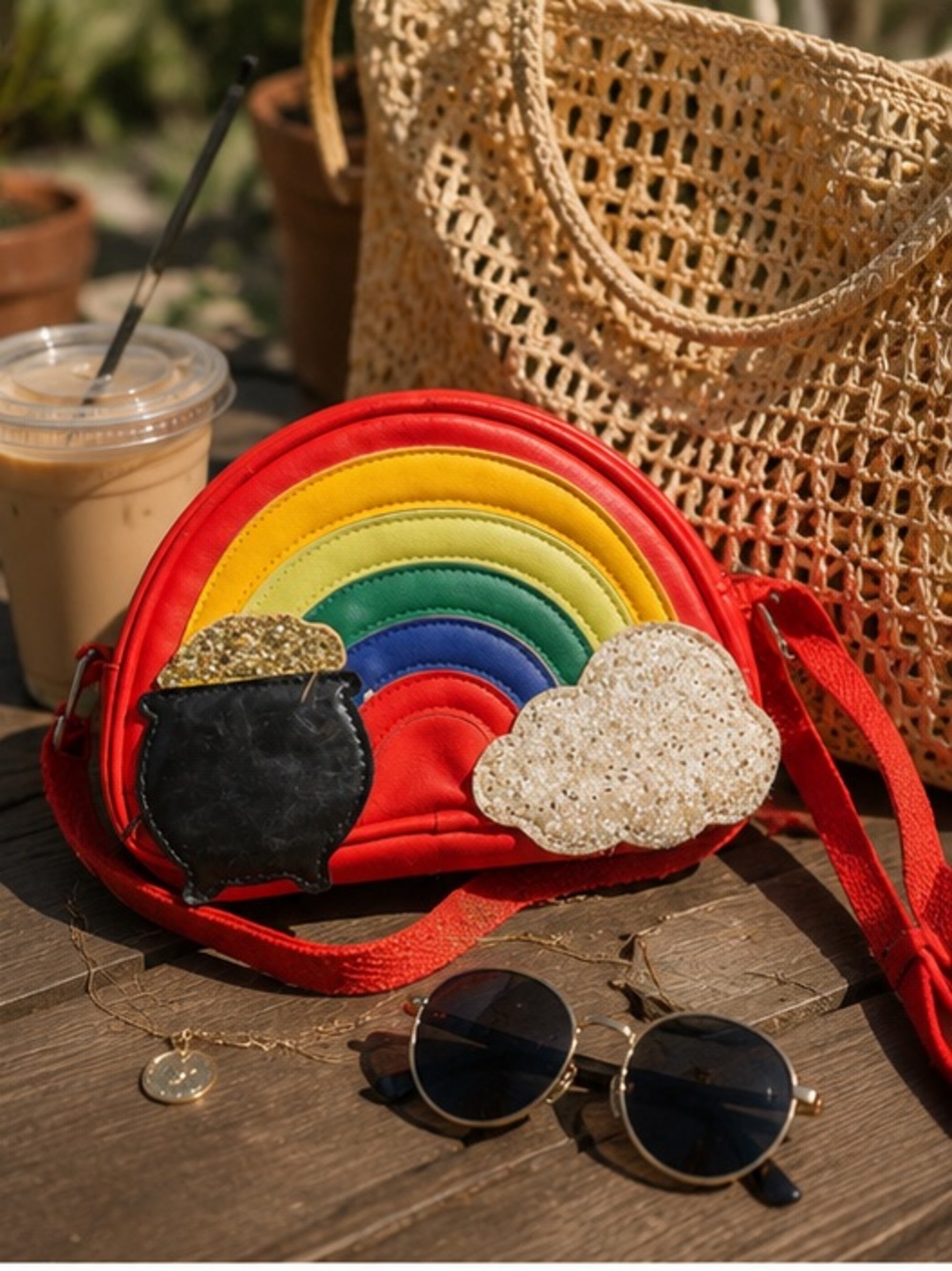 Rainbow Crossbody Bag w Pot of Gold Cloud Accents whimsical pride **2 for 20** - Picture 2 of 9
